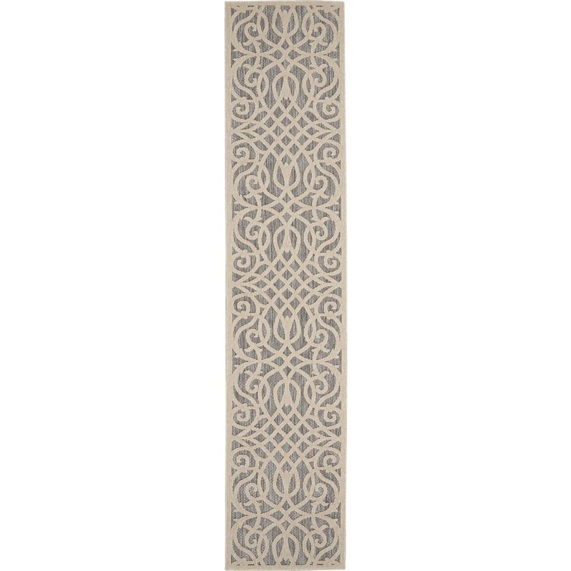 Home Decorators Collection Palamos Gray 2 ft. x 10 ft. Kitchen Runner Geometric Contemporary Indoor/Outdoor Patio Area Rug 774620