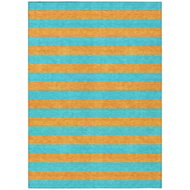 HomeRoots Aqua 5 ft. x 8 ft. Woven Striped Polyester Rectangle Indoor/Outdoor Area Rug 2000561027