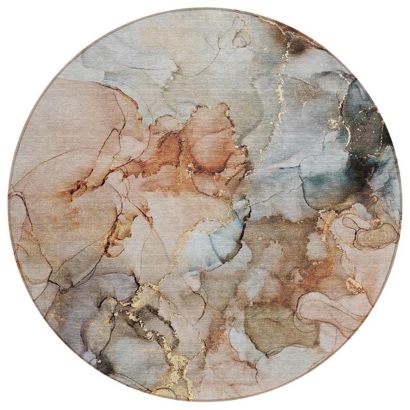 HomeRoots Beige 8 ft. Round Woven Abstract Polyester Round Indoor/Outdoor Area Rug 2000560389