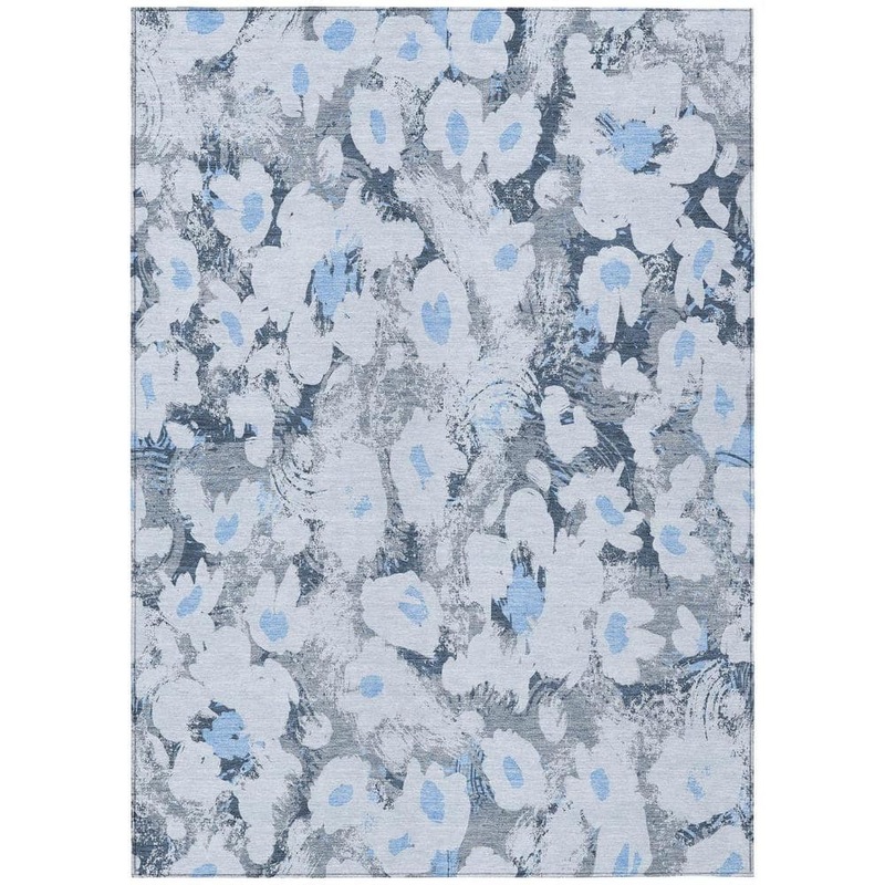 HomeRoots Denim Blue 5 ft. x 8 ft. Woven Floral Rectangle Indoor/Outdoor Area Rug 2000561709