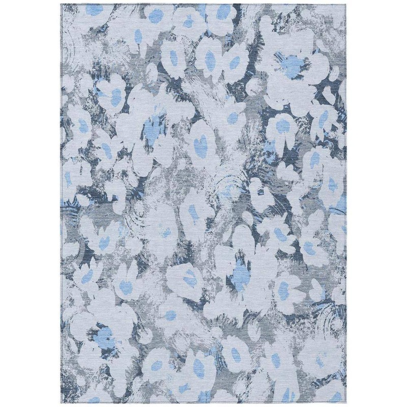 HomeRoots Denim Blue 8 ft. x 10 ft. Woven Floral Rectangle Indoor/Outdoor Area Rug 2000561711