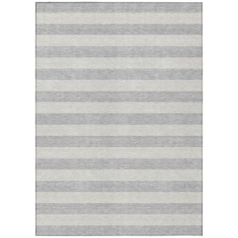 HomeRoots Gray and Ivory 5 ft. x 8 ft. Woven Striped Polyester Rectangle Indoor/Outdoor Area Rug 2000561099