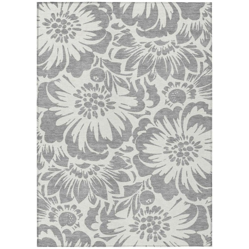 HomeRoots Gray and Ivory 8 ft. x 10 ft. Woven Floral Rectangle Indoor/Outdoor Area Rug 2000562458