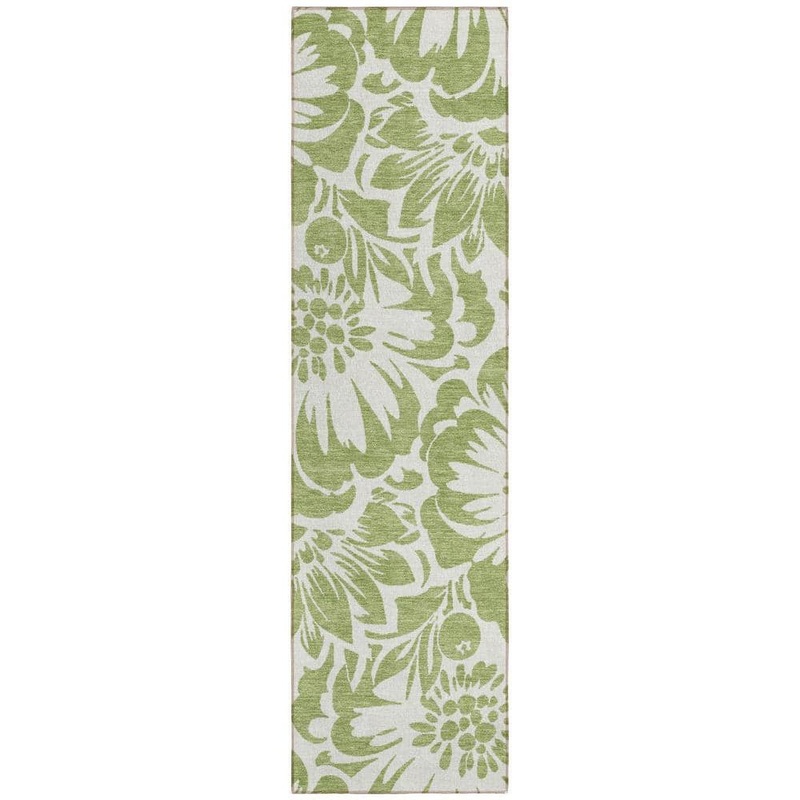 HomeRoots Green and Ivory 2 ft. x 8 ft. Woven Floral Runner Indoor/Outdoor Area Rug 2000562399
