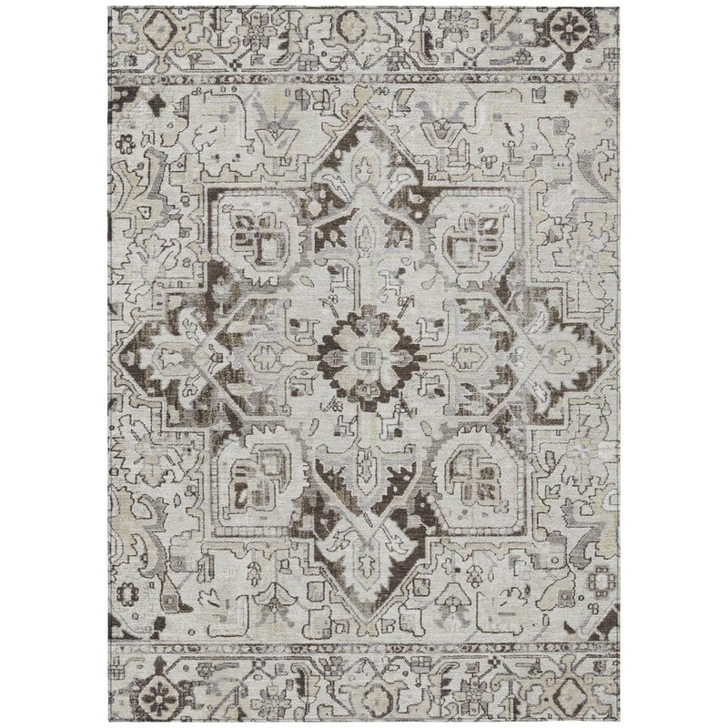 HomeRoots Ivory and Dark Brown 9 ft. x 12 ft. Woven Oriental Rectangle Indoor/Outdoor Area Rug 2000563770