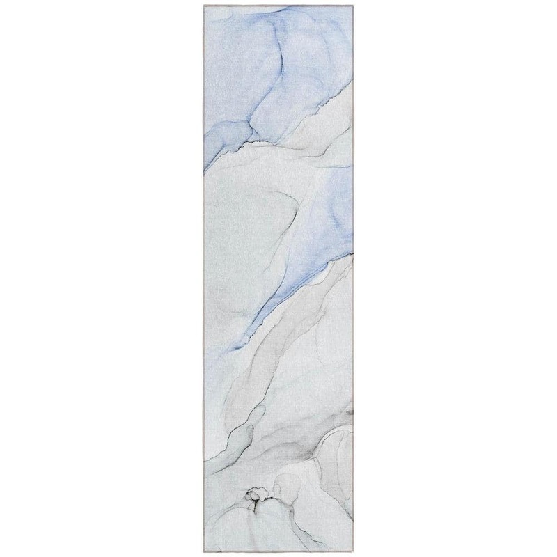 HomeRoots Ivory Blue and Gray 2 ft. x 8 ft. Abstract Indoor / Outdoor Area Rug 2000560149