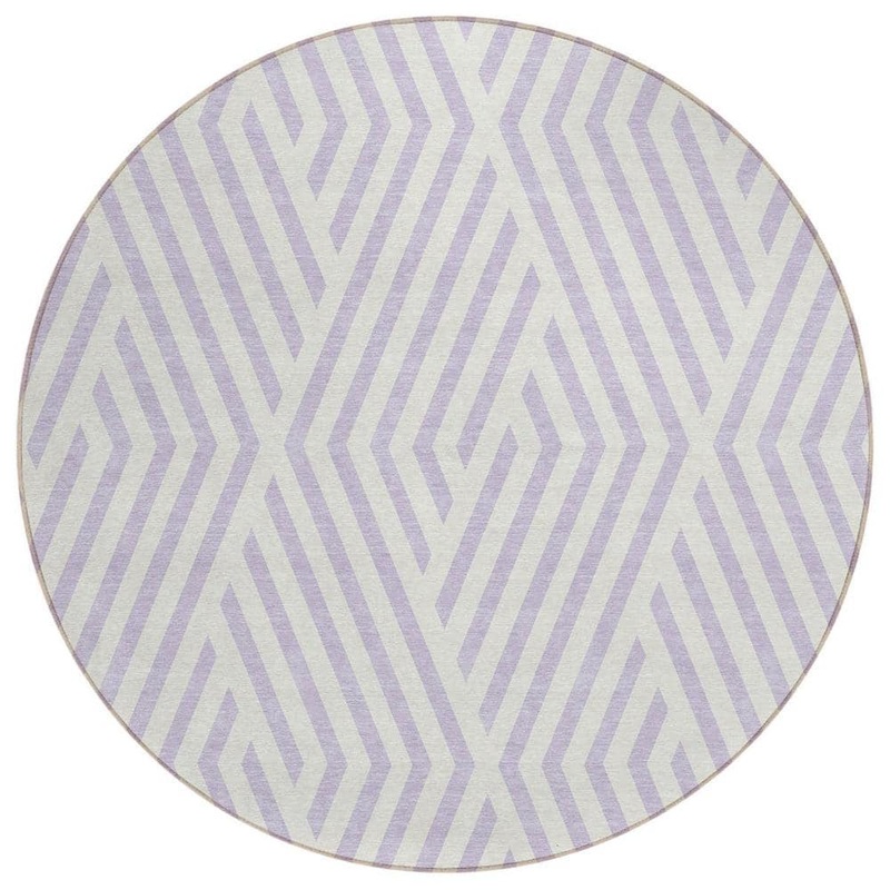HomeRoots Lavender and Ivory 8 ft. Round Woven Geometric Round Indoor/Outdoor Area Rug 2000562313