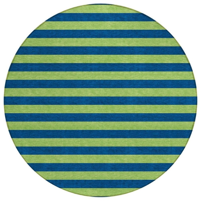 HomeRoots Navy Blue 8 ft. Round Woven Striped Polyester Round Indoor/Outdoor Area Rug 2000561091