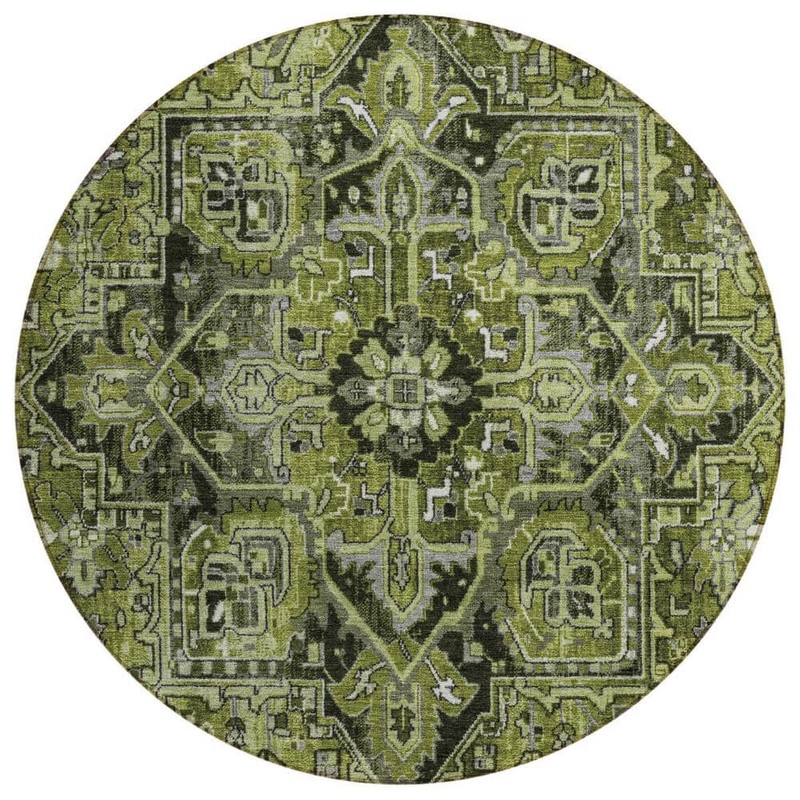 HomeRoots Olive Green and Dark Green 8 ft. Round Woven Oriental Round Indoor/Outdoor Area Rug 2000563777