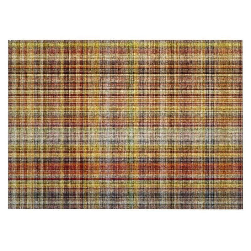 HomeRoots Orange 2 ft. x 3 ft. Woven Plaid Rectangle Indoor/Outdoor Area Rug 2000561894