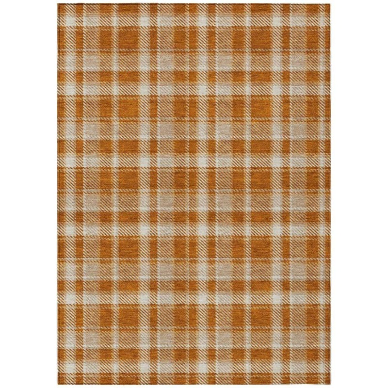 HomeRoots Orange and Ivory 3 ft. x 5 ft. Woven Plaid Rectangle Indoor/Outdoor Area Rug 2000563379