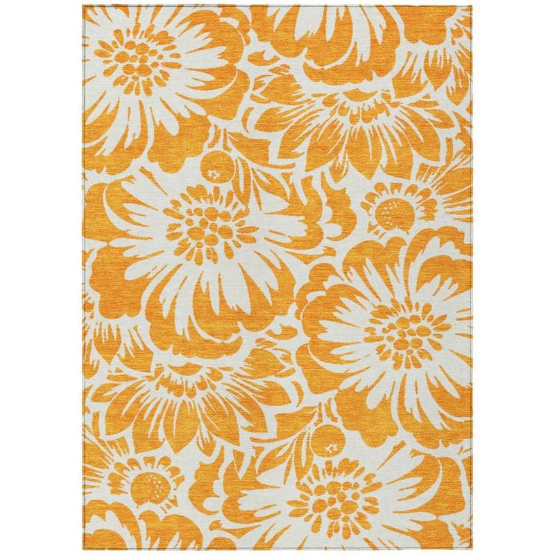 HomeRoots Orange and White 8 ft. x 10 ft. Woven Floral Rectangle Indoor/Outdoor Area Rug 2000562494