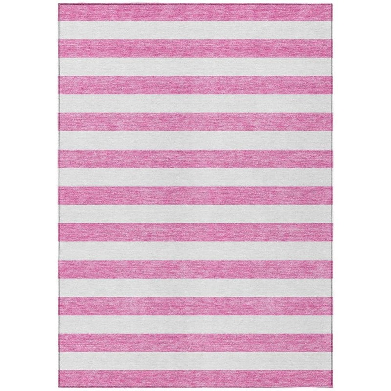 HomeRoots Pink and White 5 ft. x 8 ft. Woven Striped Polyester Rectangle Indoor/Outdoor Area Rug 2000560910