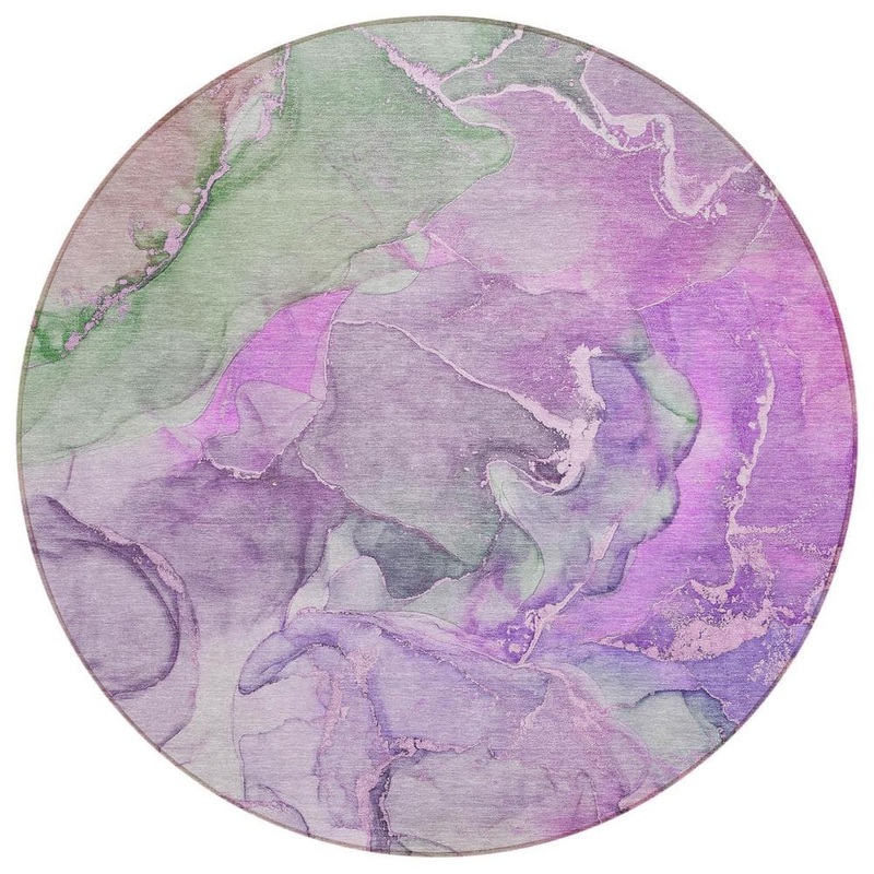 HomeRoots Purple 8 ft. Round Abstract Indoor / Outdoor Area Rug 2000559191