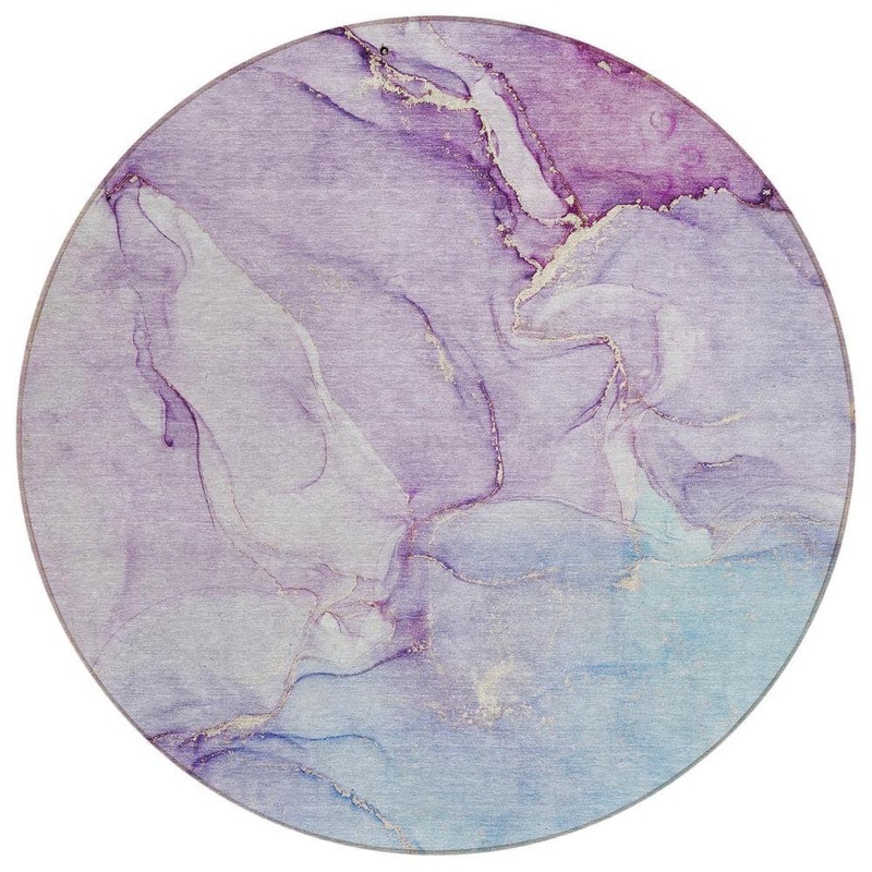HomeRoots Purple 8 ft. Round Woven Abstract Polyester Round Indoor/Outdoor Area Rug 2000560234