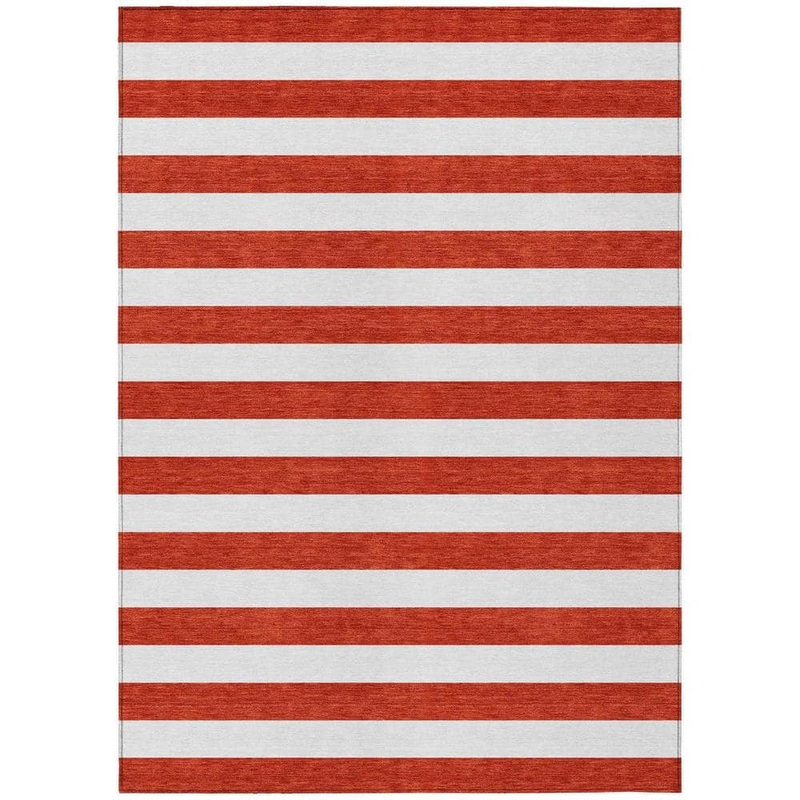 HomeRoots Red and White 8 ft. x 10 ft. Woven Striped Polyester Rectangle Indoor/Outdoor Area Rug 2000560930