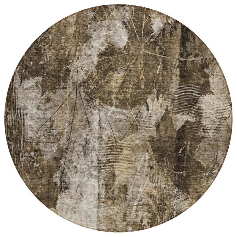 HomeRoots Taupe 8 ft. Round Woven Floral Round Indoor/Outdoor Area Rug 2000563201