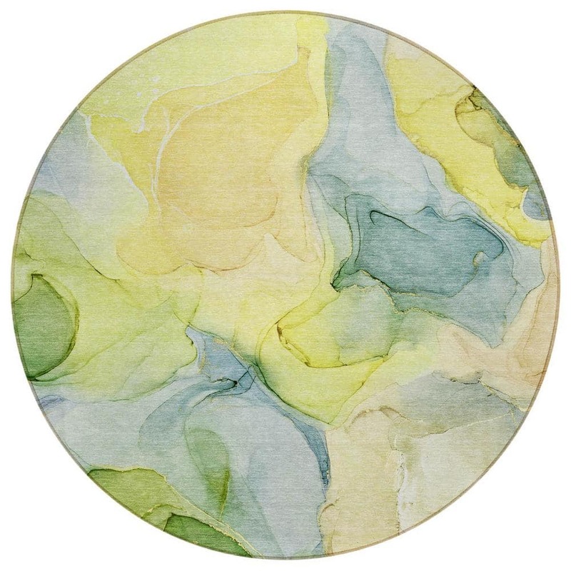 HomeRoots Yellow 8 ft. Round Abstract Indoor / Outdoor Area Rug 2000559546