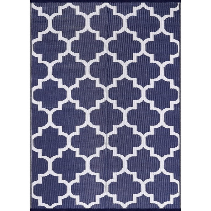 Beverly Rug 10 X 13 Blue White Lightweight Moroccan Trellis Reversible Plastic Indoor Outdoor Area Rug HD-ODR20946-10X13