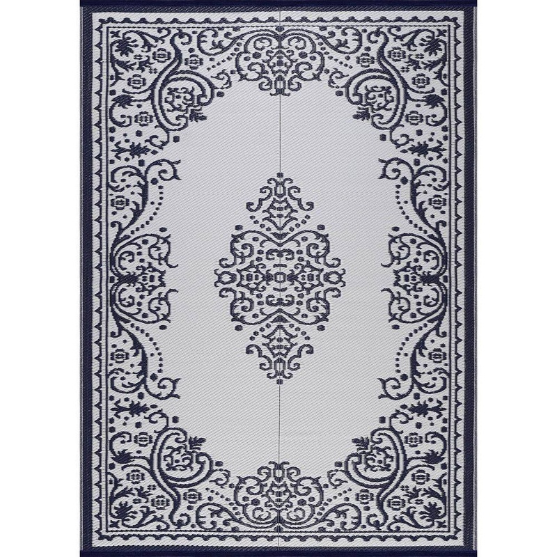 Beverly Rug 4 X 6 Blue White Lightweight Medallion Reversible Plastic Indoor Outdoor Area Rug HD-ODR20746-4X6