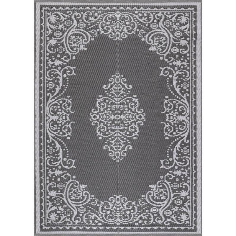 Beverly Rug 5 X 8 Grey White Lightweight Medallion Reversible Plastic Indoor Outdoor Area Rug HD-ODR20755-5X8