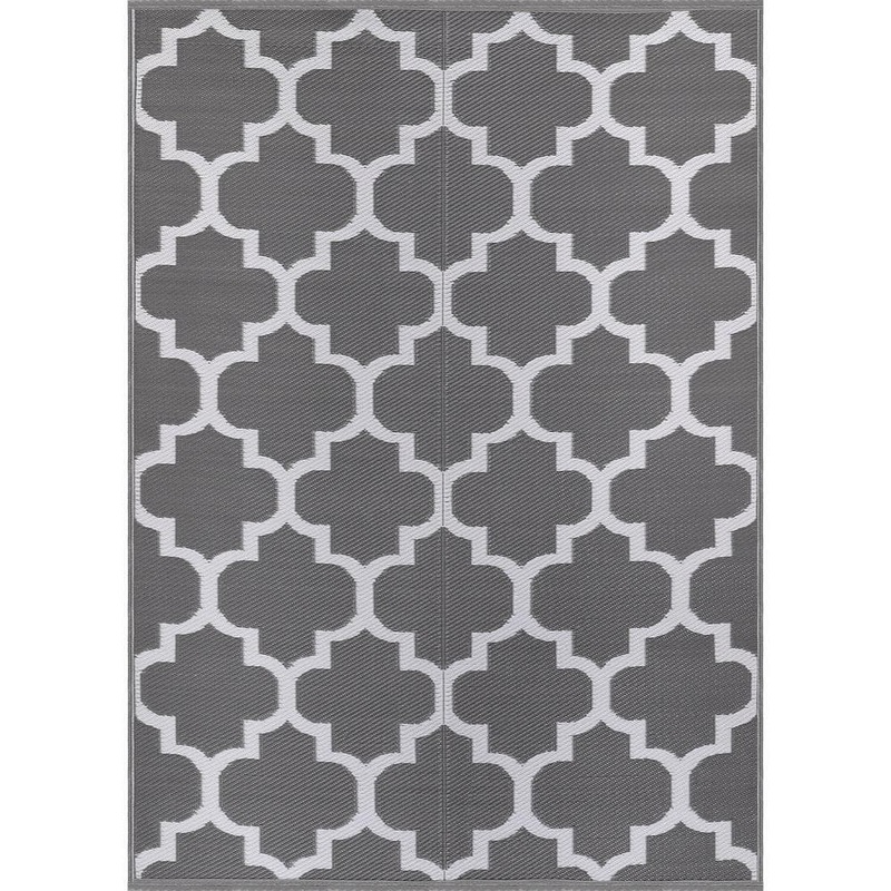 Beverly Rug 6 X 9 Grey White Lightweight Moroccan Trellis Reversible Plastic Indoor Outdoor Area Rug HD-ODR20955-6X9