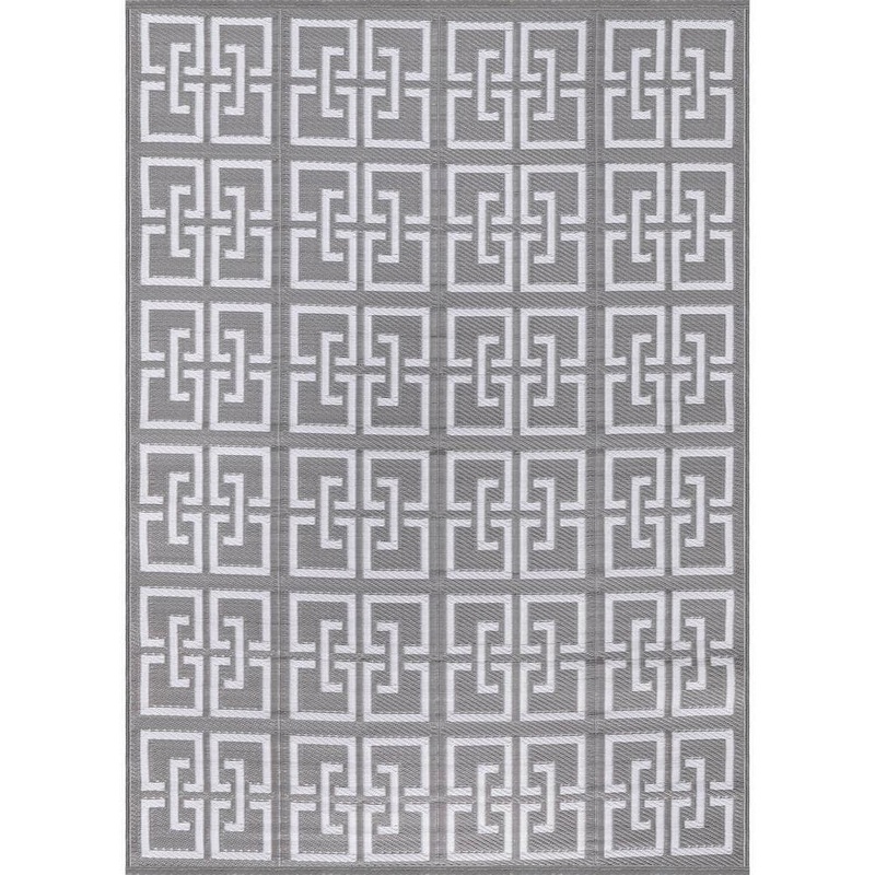 Beverly Rug Lightweight Greek Keys Gray/White 8 ft. x 10 ft. Reversible Plastic Indoor/Outdoor Area Rug HD-ODR41355-8X10