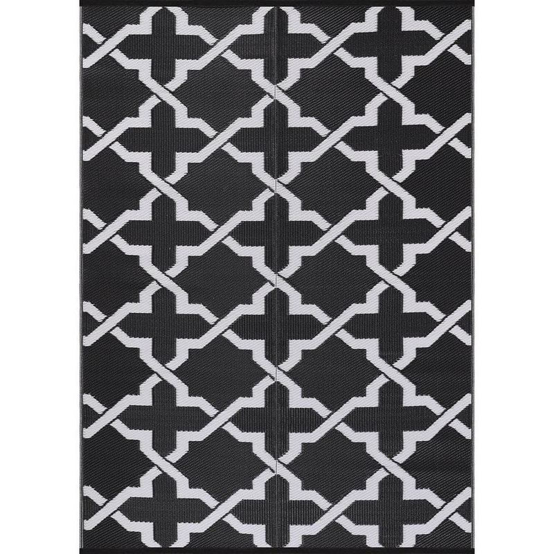 Beverly Rug Lightweight Trellis Black/White 5 ft. x 8 ft. Reversible Plastic Indoor/Outdoor Area Rug HD-ODR21145-5X8