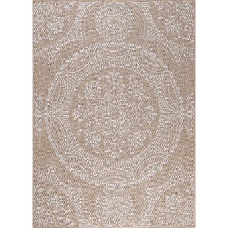 Beverly Rug Waikiki Beige/White 5 ft. x 7 ft. Medallion Indoor/Outdoor Area Rug HD-WKK20644-5X7