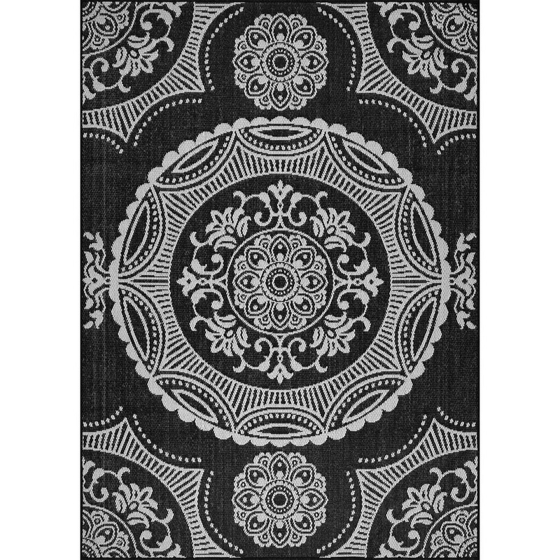 Beverly Rug Waikiki Black/Grey 6 ft. x 9 ft. Medallion Indoor Outdoor Area Rug BV-WKK20602-6X9
