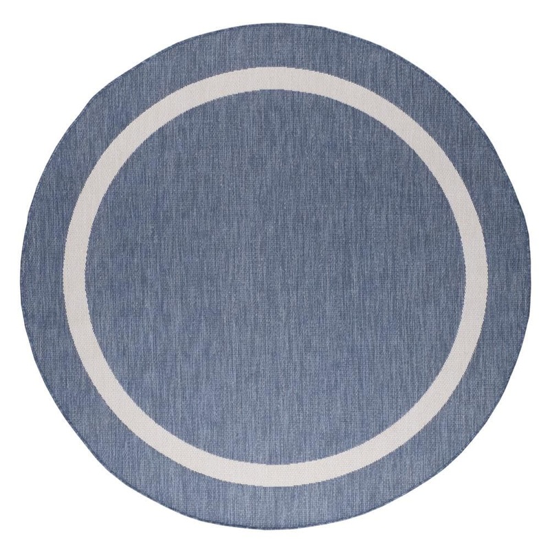 Beverly Rug Waikiki Blue/White 7 ft. Round Bordered Indoor/Outdoor Area Rug HD-WKK20446-7R