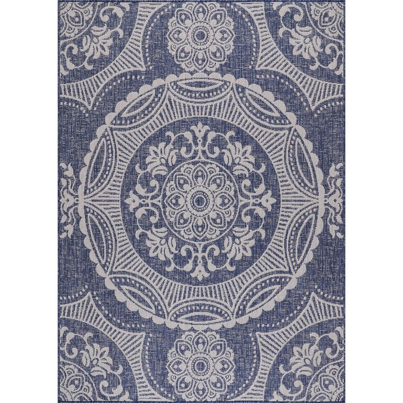 Beverly Rug Waikiki Blue/White 8 ft. x 10 ft. Medallion Indoor/Outdoor Area Rug HD-WKK20646-8X10