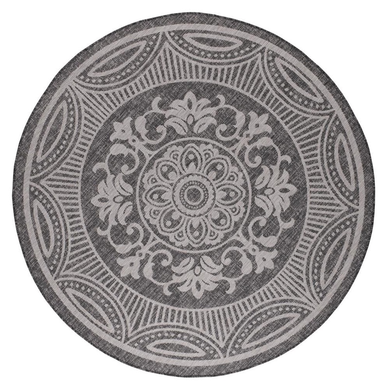 Beverly Rug Waikiki Dark Grey/White 7 ft. Round Medallion Indoor/Outdoor Area Rug HD-WKK20652-7R