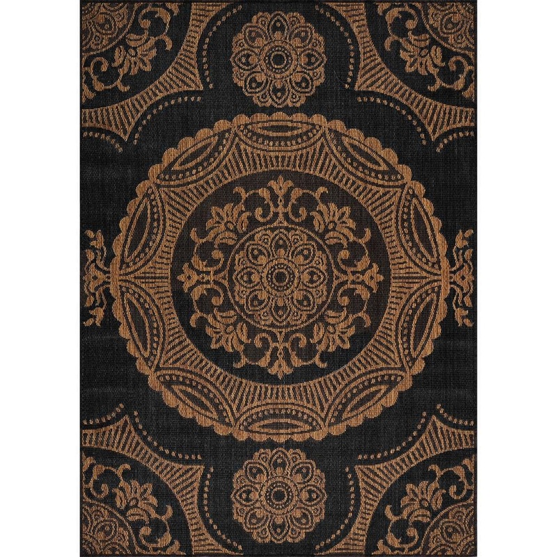 Beverly Rug Waikiki Gold/Black 9 ft. x 12 ft. Medallion Indoor Outdoor Area Rug BV-WKK20610-9X12