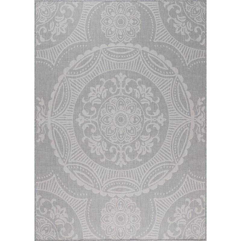 Beverly Rug Waikiki Grey/White 5 ft. x 7 ft. Medallion Indoor/Outdoor Area Rug HD-WKK20655-5X7