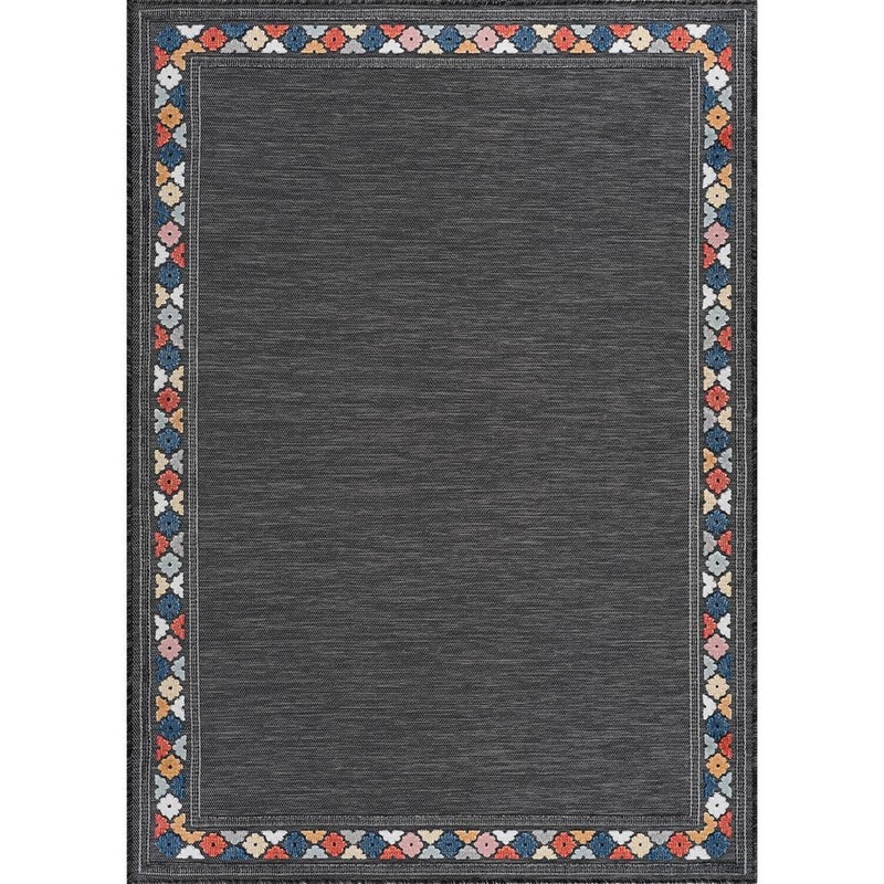 CAMILSON Lara Dark Grey 5 ft. x 7 ft. Bordered Stylish Indoor Outdoor Area Rug CM-LARA5002-DGRY-5×7