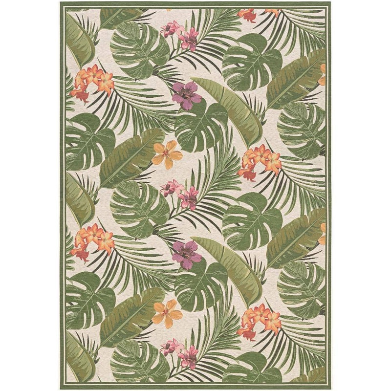 Couristan Dolce Flowering Fern Ivory-Hunter Green 4 ft. x 6 ft. Indoor/Outdoor Area Rug 74600007040510T