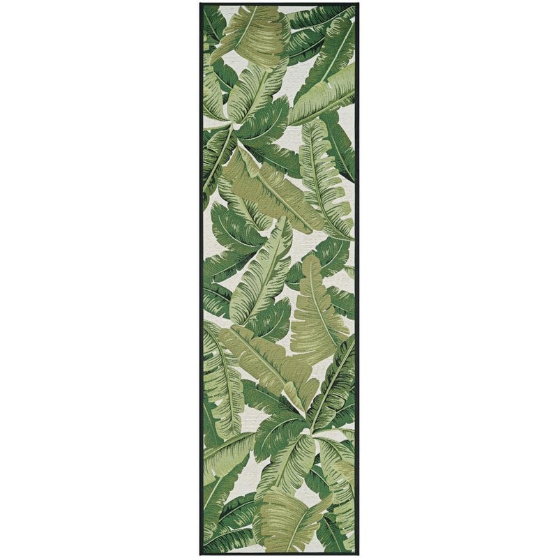 Couristan Dolce Palm Lily Hunter Green-Ivory 2 ft. x 8 ft. Indoor/Outdoor Runner Rug 75060004023710U
