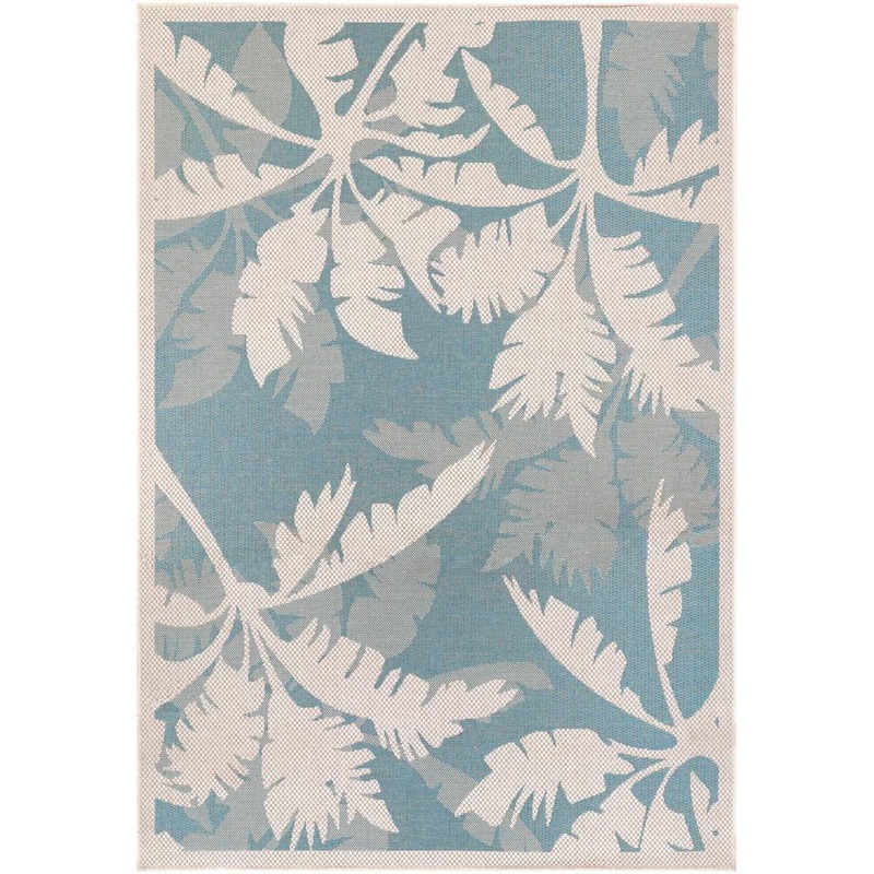 Couristan Monaco Coastal Flora Ivory-Turquoise 8 ft. x 11 ft. Indoor/Outdoor Area Rug 22163100076109T