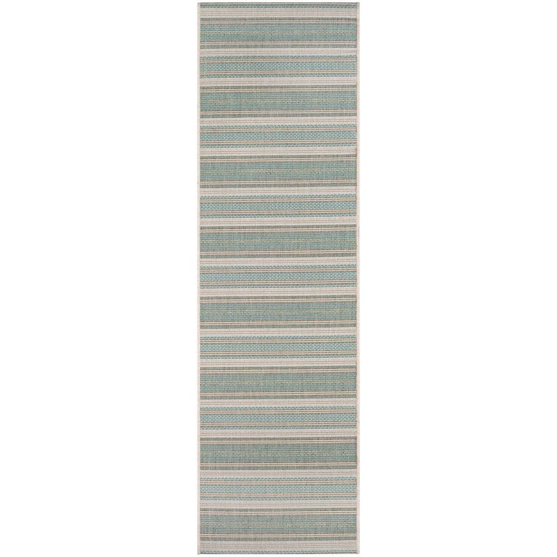 Couristan Monaco Marbella Blue Mist-Ivory 2 ft. x 12 ft. Indoor/Outdoor Runner Rug 60413107023119U
