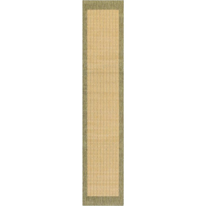 Couristan Recife Checkered Field Natural-Green 2 ft. x 12 ft. Indoor/Outdoor Runner Rug 10055005023119U