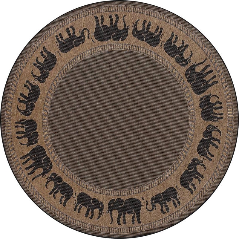 Couristan Recife Elephant Cocoa-Black 9 ft. x 9 ft. Round Indoor/Outdoor Area Rug 15881021086086N