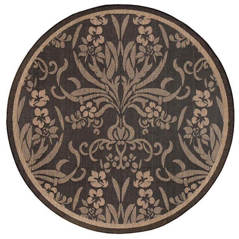 Couristan Recife Garden Cottage Black-Cocoa 8 ft. 6 in. x 8 ft. 6 in. Round Indoor/Outdoor Area Rug 15160111086086N