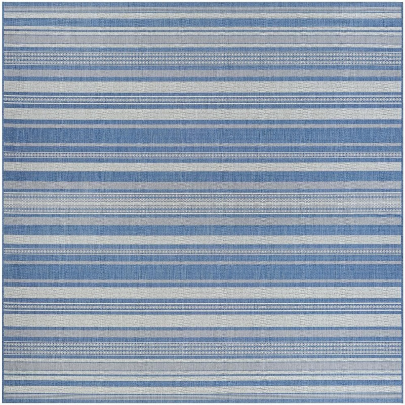 Couristan Recife Gazebo Stripe Champagne-Blue 9 ft. x 9 ft. Square Indoor/Outdoor Area Rug 53131212086086Q