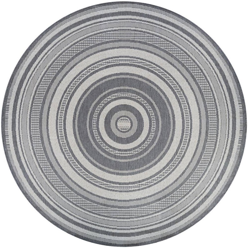 Couristan Recife Gazebo Stripe Champagne-Grey 9 ft. x 9 ft. Round Indoor/Outdoor Area Rug 53133312086086N