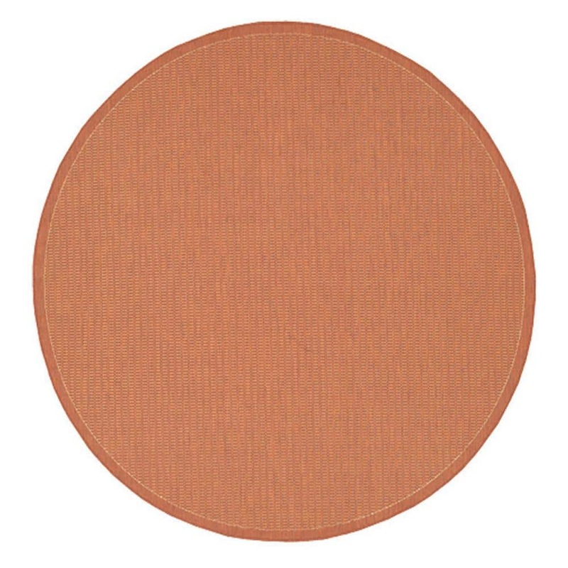 Couristan Recife Saddle Stitch Terracotta-Natural 7 ft. x 6 in. x 7 ft. 6 in. Round Indoor/Outdoor Area Rug 10014000076076N