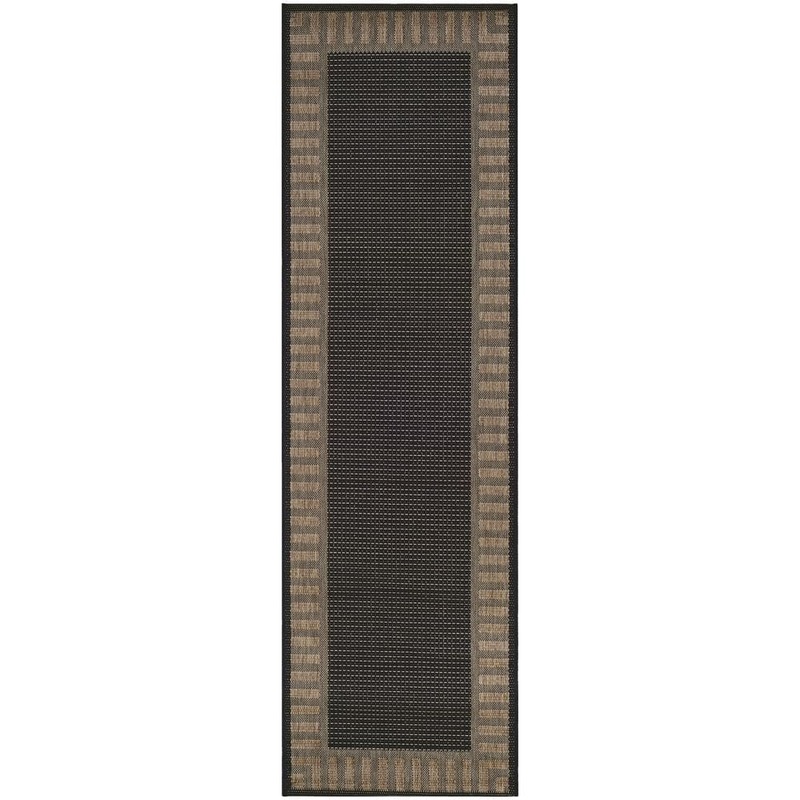 Couristan Recife Wicker Stitch Black-Cocoa 2 ft. x 8 ft. Indoor/Outdoor Runner Rug 16812000023710U