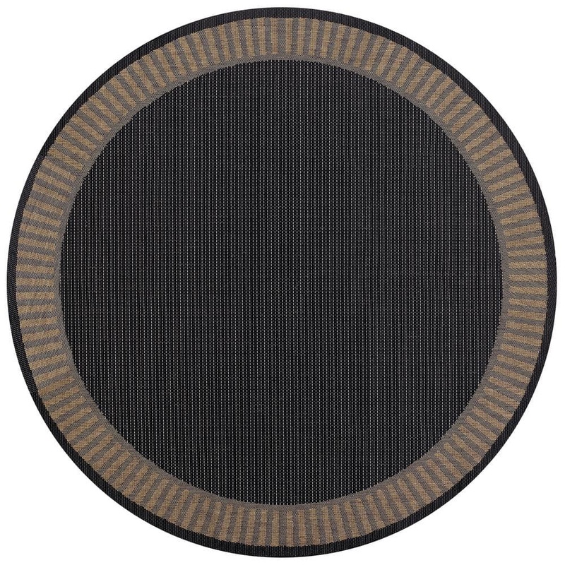 Couristan Recife Wicker Stitch Black-Cocoa 8 ft. x 8 ft. Round Indoor/Outdoor Area Rug 16812000076076N