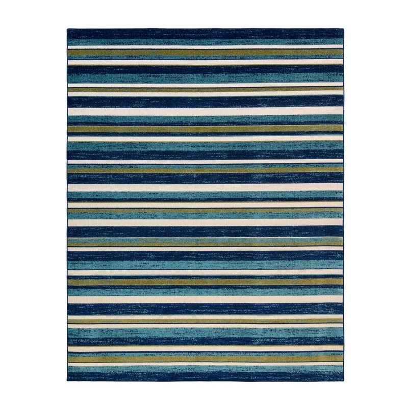 Gertmenian Fosel Muxia Blue/Green 9 ft. x 13 ft. Striped Indoor/Outdoor Area Rug 47278