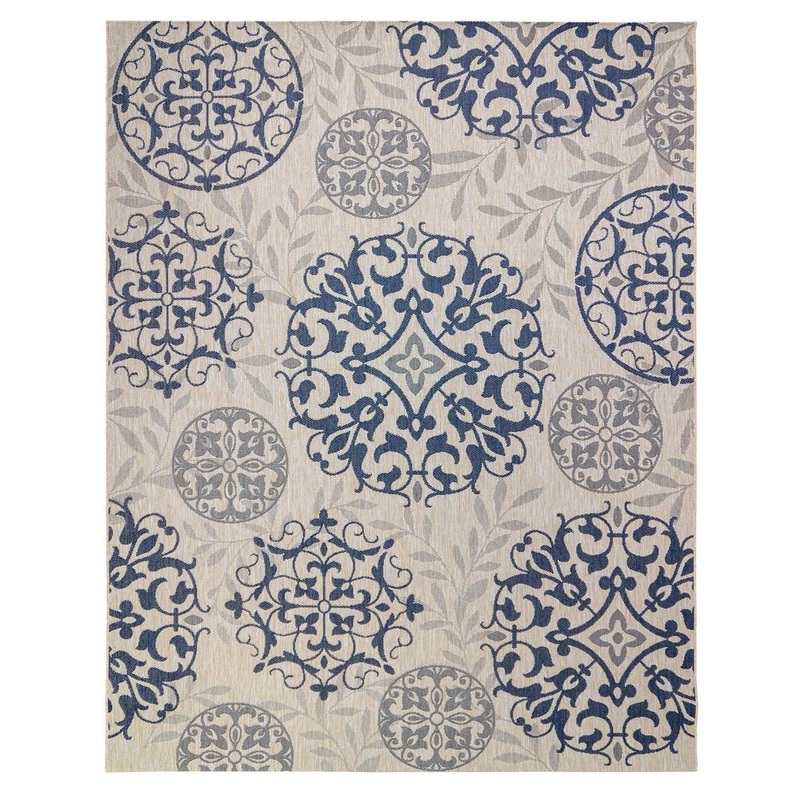 Gertmenian Paseo Emilia Grain/Navy 9 ft. x 13 ft. Medallion Indoor/Outdoor Area Rug 18848